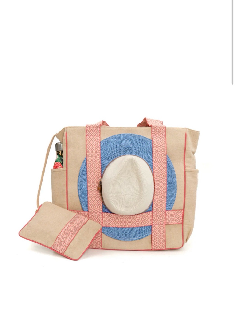 Sidney Byron Suncatcher Daytripper Tote and Pouch - Natural and Pink Coral